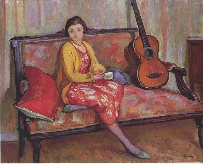 Henry Lebasques Nono and a Guitar oil painting image